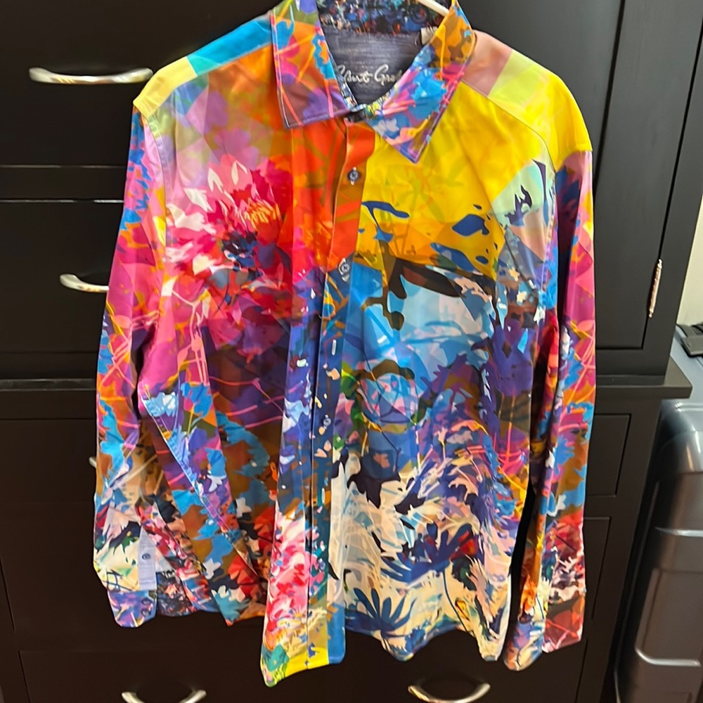Robert Graham 2XL mens long sleeve shirt. Multicolor collar/ cuff detail